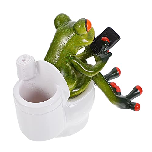 VOSAREA Frog Ornament Statues Decor Funny Desgin Adorable Sitting on Toilet and Texting Fairy Garden for Indoor Outdoor Home Desk Bathroom Decoration - Image 2