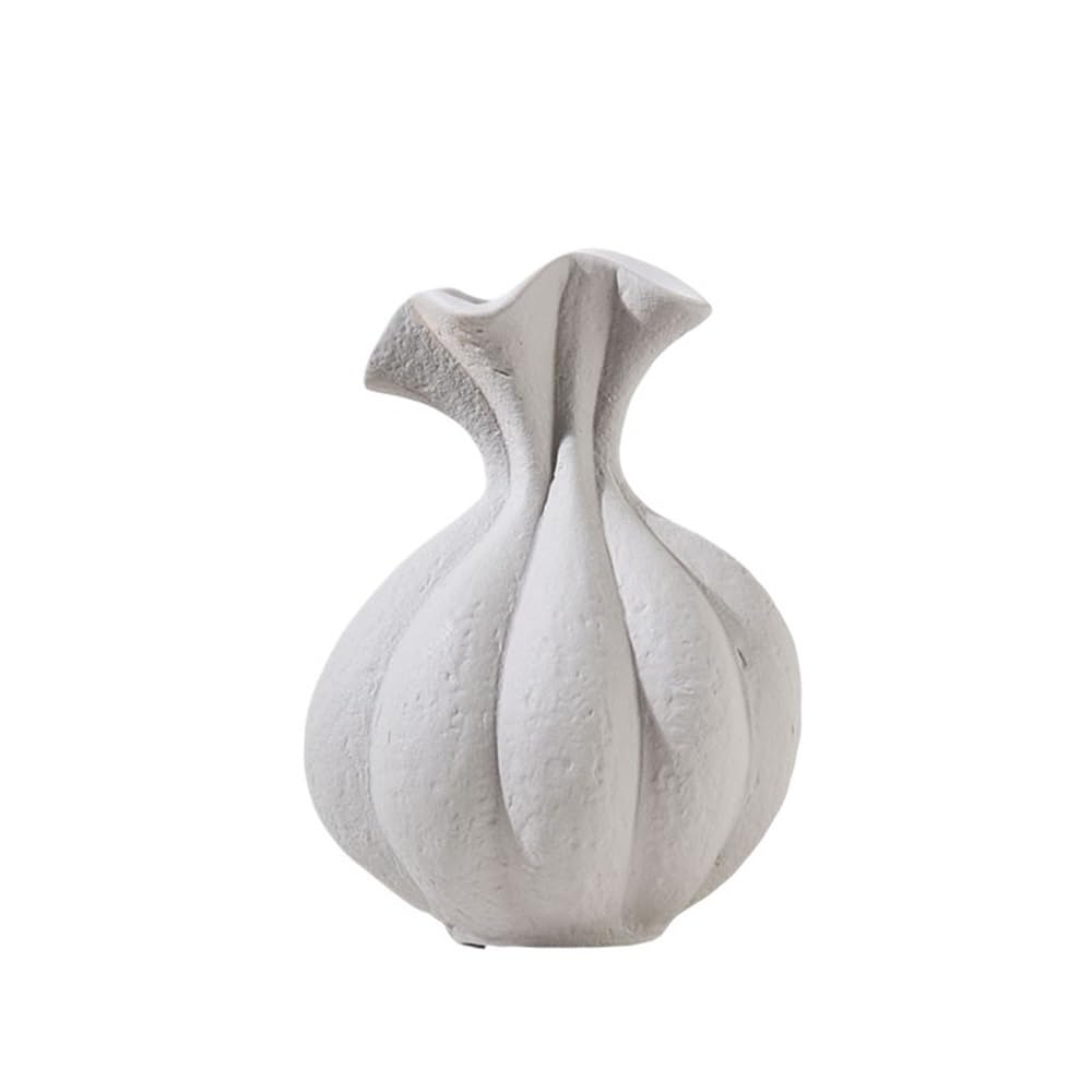 CHUOZI Home Vase Small with Lace Vintage Ceramic Pure White Flower Arrangement Desktop Irregular Ornament Decorative