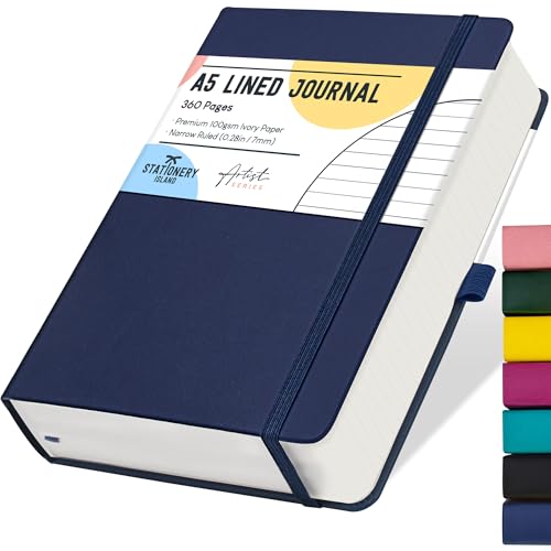 Stationery Island Cuaderno Rayado A5, Cuaderno Grueso de 360 Páginas, Diario de Rayas con Tapa Dura de 100 gsm para Escribir, Trabajar, Estudiar, Agenda
