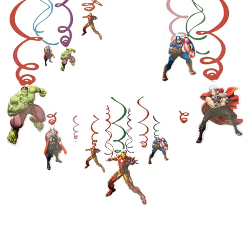 Image of Wanna Party Avenger Hanging Swirl Decorations - Foil Superhero Hanging Swirls 6 PCS for Kids Superhero Party