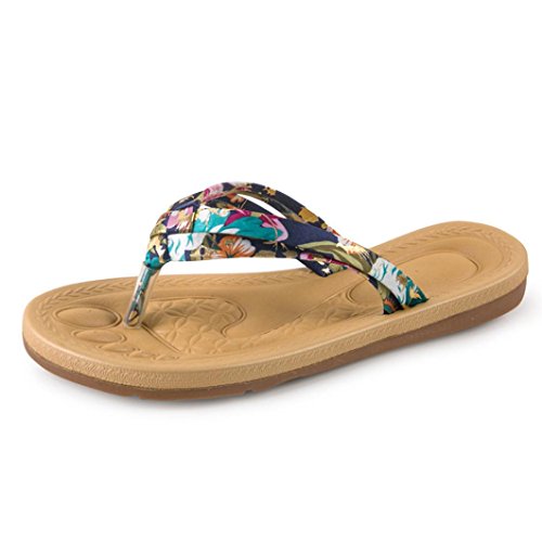 Chanclas Mujer Verano,Mujeres Moda Verano Flat Flip Flop Sandalias Mocasines Bohemia Zapatos LMMVP (37, Azul)