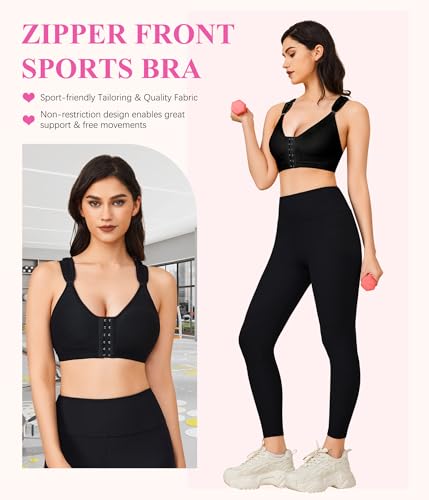 BRABIC Women Post-Surgical Sports Support Bra Front Closure with Adjustable Straps Wirefree Racerback3