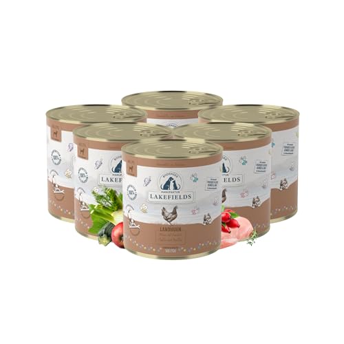 Lakefields Premium Welpenfutter Nass | Huhn 61% | 6 x 800g | Getreidefreies Hundefutter für Welpen | Natürliche Zutaten in Lebensmittelqualität | Karotten, Kartoffeln & Apfel | Schonend gegart