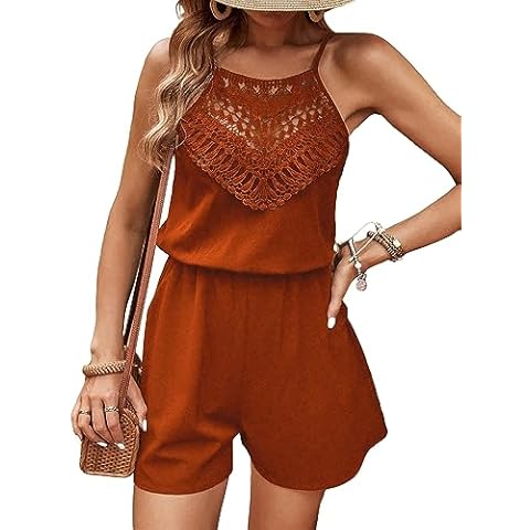MakeMeChic Boho Lace Cami Romper Cover