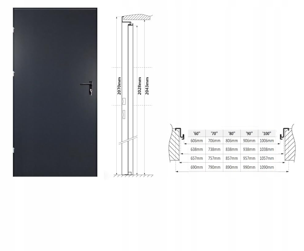 Porta per cantina 99x207 cm DIN destra | Set completo di robusta porta in acciaio con serratura e maniglia | Porta laterale per cantina o officina | Porta per garage con telaio in acciaio | Porta