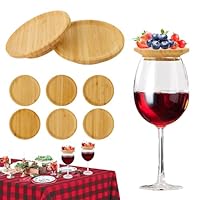 WnlahuWA 6 Stück Holz Weinglas Aufsatz, Wineglas Charcuterie Topper, Weinglasabdeckungen, Weinglas Topper Holz, Runde Weinglas Topper Teller, für Desserts, Vorspeisenteller
