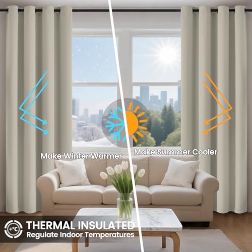 Image of COSVIYA 100% Stone Blackout Curtains for Kids Room 63 Inches Length | Room Darkening Light Blocking Drapes for Bedroom, Grommet Thermal Insulated Window Panels with Black Liner, W52xL63,2 Panels