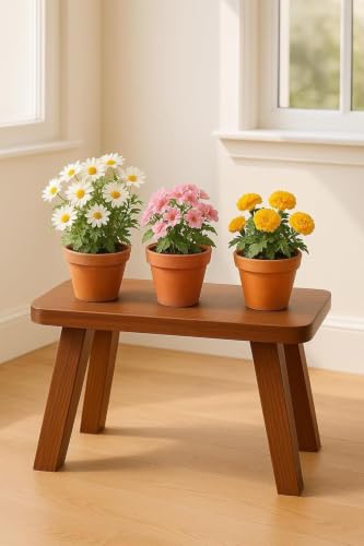 Image of SBF Furniture Mini Flower Side Table, 30 cm, Matte Finish, Modern Minimalist Design, 3 Angled Legs (4P Brown Stool)