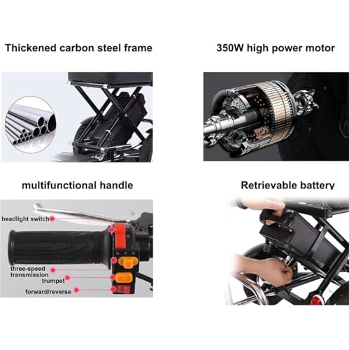 Fold Mobile Wheelchairs (Trinity Brake) - Removable Battery (48V/12A) + Rear Rack Can Carry Cargo, 3 Speed Shift Switch + Reverse Gear Design, for The Elderly, Disabled,Black
