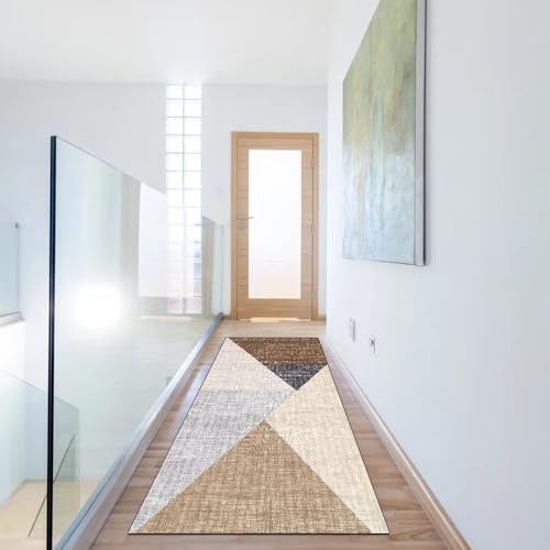 Alfombra de pasillo beige y gris de 80x160 cm lavable 6