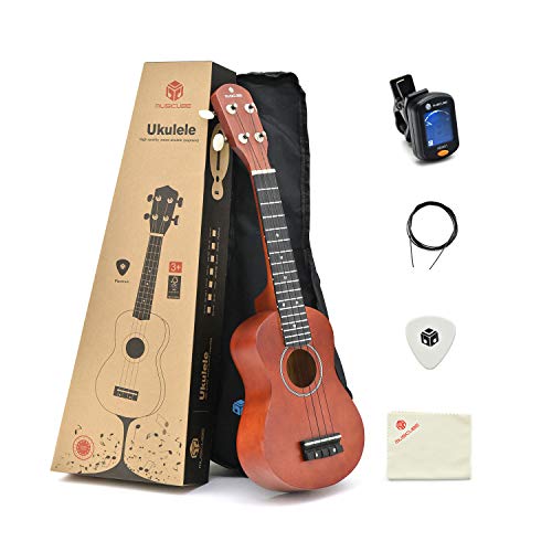 MUSICUBE Ukulele for Beginner 21-Inch Wooden Soprano Ukulele Kit with Ukulele Tuner