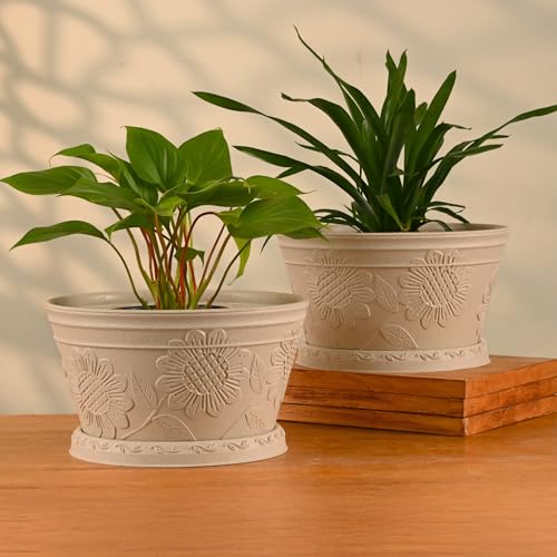 Eha Earth Friendly Nile Planter 9.5 inch Planters for Home Decor| Bamboo Based Plant Pot | Pack of 2 | UV Protected Pot for Plant | Flower Pot for Living Room, for Outdoor and Indoor | Sand Castle