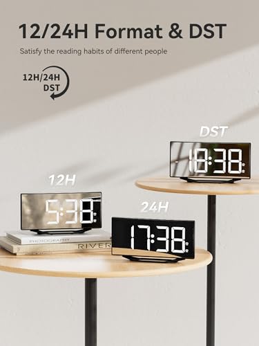 Image of Digital Alarm Clocks for Bedrooms,8.7 inch LED Mirror Electronic Clocks with 2 USB Charger Ports,7 Levels Brightness & Alarm Volume,Dual Alarms,Snooze,12 /24H,Modern Desk Clock for Bedside Home Office