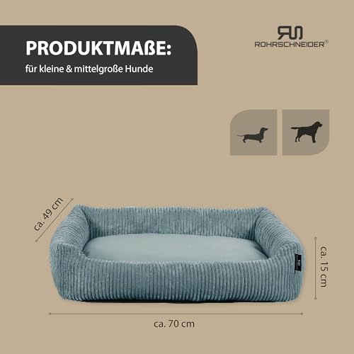 Rohrschneider Hundebett waschbar | für kleine und mittelgroße Hunde | mit Hundekissen Cord | 2 Größen (ca. 55x42 cm/ca. 70x50 cm) inkl. Gassibeutel (Türkis, Cordstoff breit)