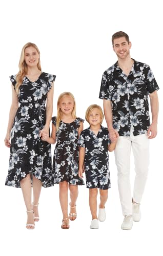 Image of Hawaii Hangover Family Matching Hawaiian Clothes, Midnight Bloom | Family matching Hawaiian outfits, Midnight Bloom, lightweight rayon, machine washable, tropical floral print, luaus, cruises