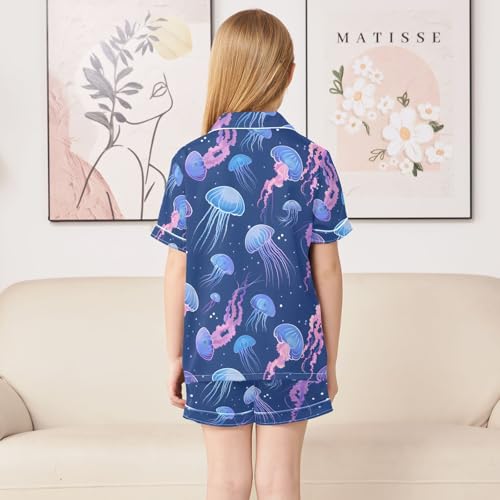 ALAZA Beautiful Color Jellyfish Pajamas Satin Pajama Set Short Sleeve Button Down Sleepwear4