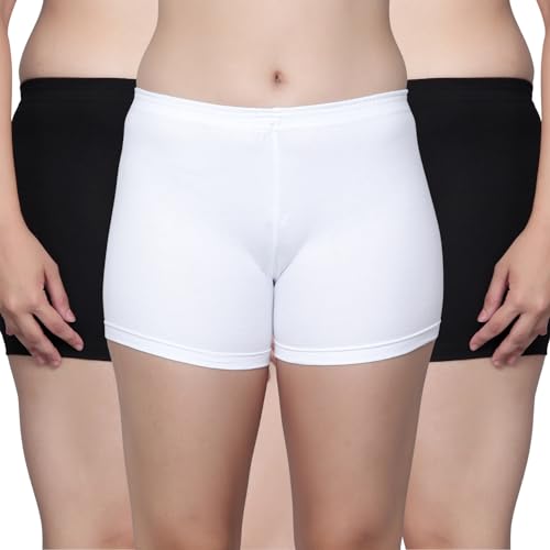 Image of Aimly Cotton Stretchable Cycling Gym Yoga Above Knee Slip Shorts for Women Combo Pack of 3
