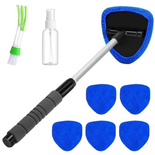 Windshield Inside Cleaning Tool Handheld Window Wiper Scraper with Soft Cloth Sleeve for Car Glass Tabletop and Mirror Quick Dry No Streak Cleaning Supplies Blue