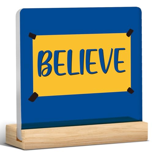 Believe Sign, Motivational Gifts for Football Coach, Gifts for Football Baseball Coach, Believe Acrylic Desk Sign Home Office Decor (4 x 4 Inches)