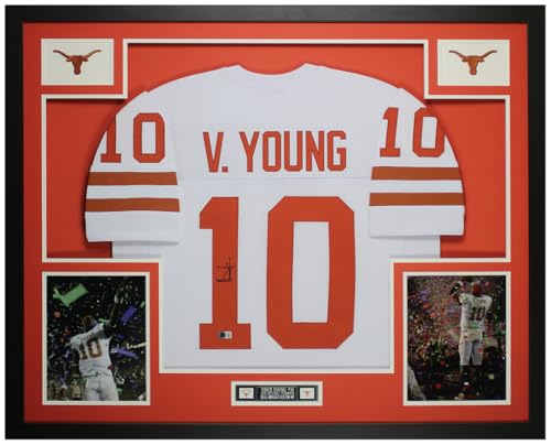 Vince Young Autographed White Texas Jersey - Beautifully Matted and Framed - Hand Signed and Certified Authentic by Beckett