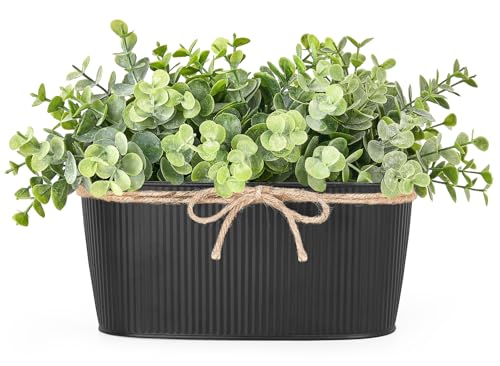 Dahey Artificial Eucalyptus Faux Plants Indoor for Farmhouse Home Decor Fake Potted Plants in Rustic Rectangular Pots Table Centerpiece for Bathroom Laundry Living Room Greenery Decor, Black