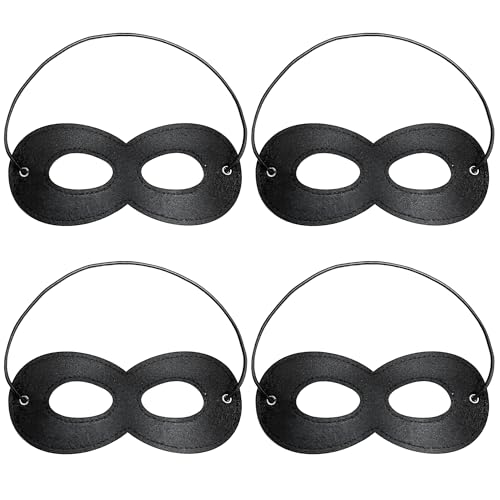 4 máscaras de superhéroe, máscaras de ojos de fieltro negro, máscaras de héroe de disfraz con cuerdas elásticas ajustables para fiestas y cosplay