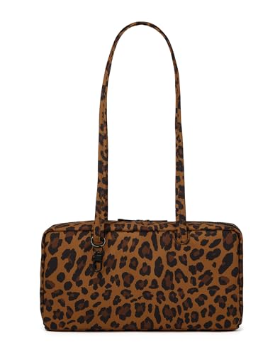 Lightweight Nylon Bowler Bag for Women Casual East-West Shoulder Handbag Featuring Charm Loop Everyday Tote Bag (Black Brown Leopard - Bowler Bag)
