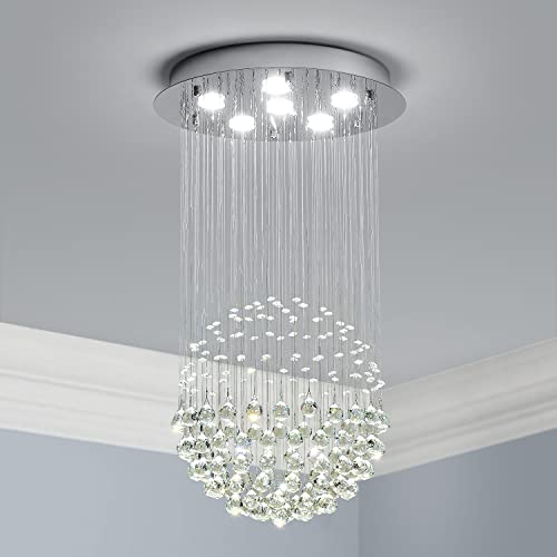 Saint Mossi Chandelier Modern K9 Crystal Raindrop Chandelier Lighting Flush mount LED Ceiling Light Fixture Pendant Lamp for Dining Room Bathroom Bedroom Livingroom 6 GU10 LED Bulbs Required H32 X D18