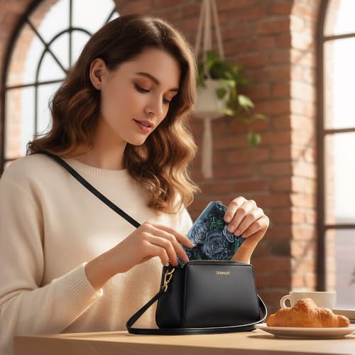 Image of CONISY Small Leather Womens Credit Card Holder Wallet with RFID Blocking(Silver Rose)