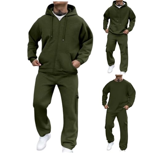 Sweatsuit For Men Army Green Mens Tracksuit Zip up Hooded and Pants 2 Piece Outfit Track Jackets Sweatpants Hoodie Sweatsuit Jogger Set Sweatsuits Casual Athletic Zipper Suit,M