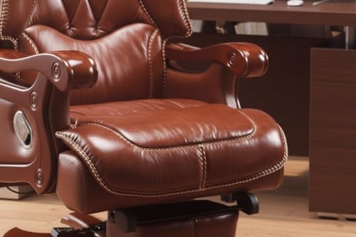 Image of Lakdi The Furniture High Back Luxury Director & Executive Chair Office Made in Plyboard with Leatherette & High Density Foam, Recliner Feature and Double Wheel with wooden Polish - 111011330 Tan Brown