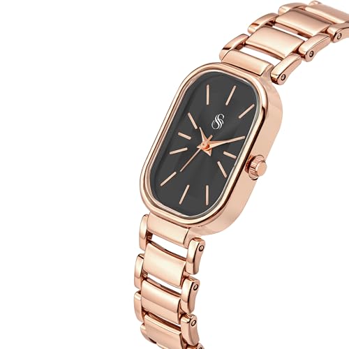Image of Shocknshop Elegant Rectangular Ladies Rose Gold Analog Metal Strap Solid Link Strap Watch for Woman -WCH176