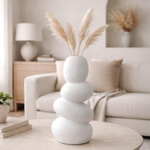 Image of Ceramic Stone Vase 7 Inch White Pebble Bubble Design Flower Vase for Pampas Grass, Dried Flowers & Plants, Modern Decorative Vase for Home, Table, Living Room Decor & Gifting