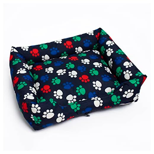 Cama Caminha Pet para Cachorro e Gatos Porte Pequeno com Zíper Capa Removível para Lavagem Fundo Emborrachado Enchimento Antialérgico Premium (Patinhas Azul Marinho)