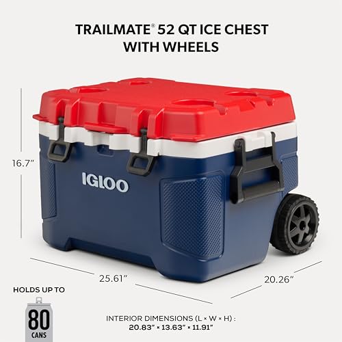 Image of Igloo Trailmate 52Qt Wheeled Cooler, Insulated Hard Shell Ice Chest, Americana