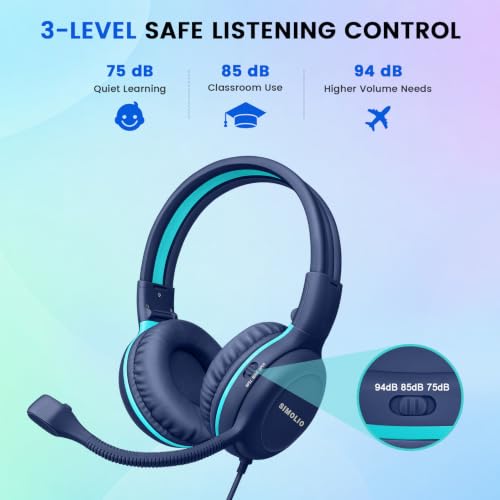 Image of SIMOLIO KD-1 Color-Coded Classroom Headphones 6 Pack for Schools & Students
