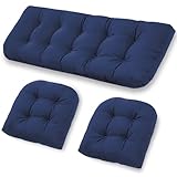 cnsmak Wicker Furniture Cushions Set, Waterproof Patio Cushions for Outdoor Chairs 3 Pieces, 1 Loveseat & 2 Seat Pads Thick Outdoor Replacement Cushions for Porch Lawn Bench Couch Sofa, Navy Blue
