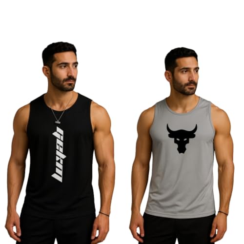 Image of Pack of 2 Sando For Men Men's Sleeveless Round Neck Vest - Pack of 2, Polyester Fabric, Quick Dry Gym & Casual Wear Gym Fit