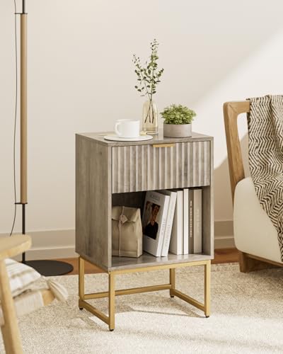 Image of Masupu Fluted Nightstand,Modern Night Stand Wood Bedside Table with Storage Drawer Side End Table for Bedroom,Office,Gray