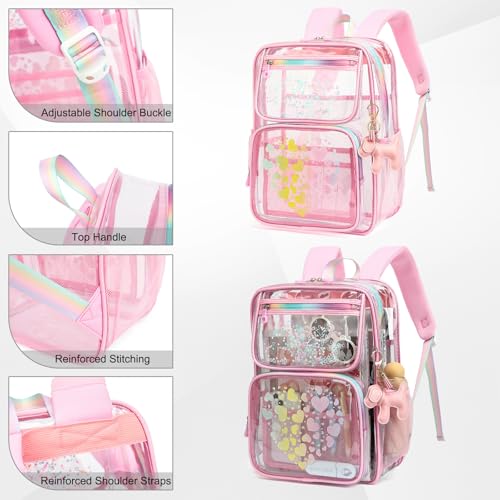 Clear Backpacks for School Girls, Heavy Duty TPU Transparent Bookbags Stadium Events Approved See Through Backpack (Pink)4