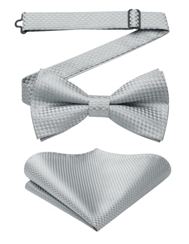 Enlision Noeud Papillon Homme Gris Formelle Noeuds Papillon et Mouchoir pour Hommes avec Crochet Déjà Lié Réglable Mariage Couleur Unie