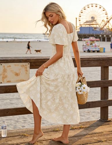 Image of ZESICA Wedding Guest Dresses for Women Summer 2026 Boho Floral Midi Dress Flowy Beach Vacation Graduation Long Dresses