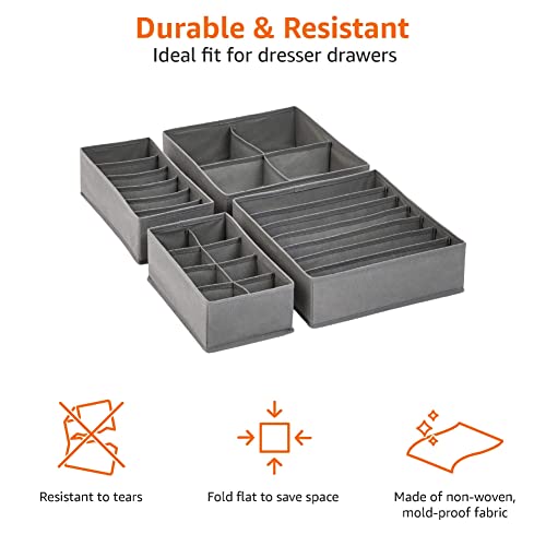 Amazon Basic Storage Box Drawer Storage Organizer Gray for Dresser Underwear Set of 4