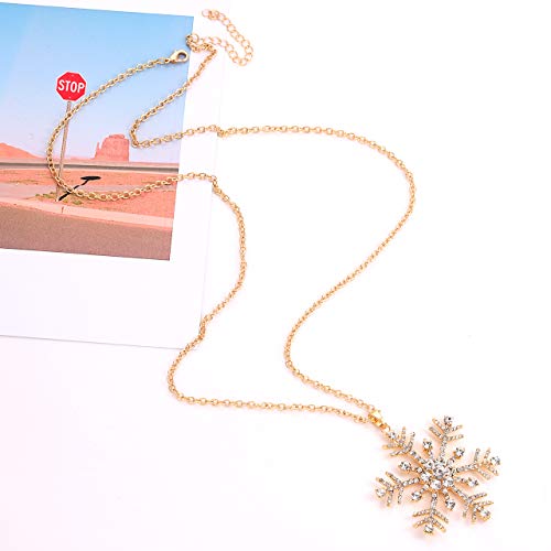 NLCAC Christmas Necklace Sparky Crystal Snowflake Reindeer Pendant Necklace Xmas Santa Holiday Festival Jewelry Necklace 2 Pieces3
