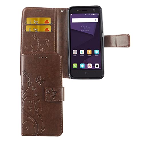 König Design Funda de piel sintética para ZTE Blade V8 Lite, con ranuras para tarjetas, función atril, color marrón