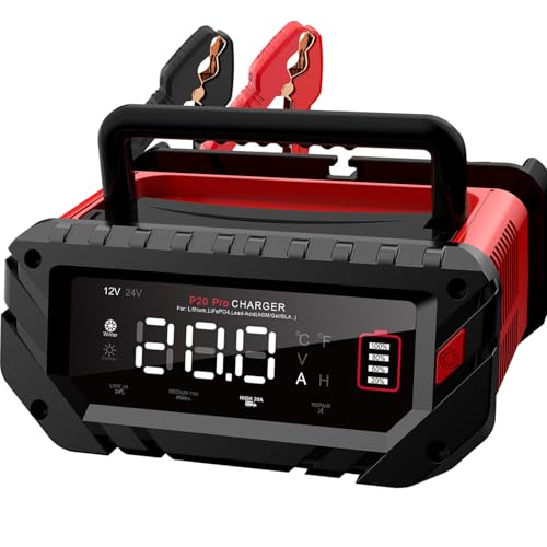 20 Amp Battery Charger 12V/24V Lithium LiFePO4 Lead Acid Fully Automatic Battery Maintainer, Car Battery Trickle Charger w/Overcharge Protection Repair for AGM, Deep Cycle Battery