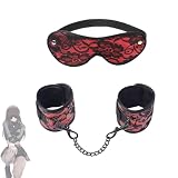 Bandeau pour les yeux en dentelle douce rouge et manchettes doublées en...