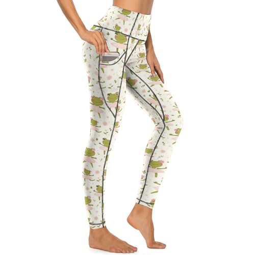 Legging d'entraînement imprimé grenouille avec poches pour vos séances de fitness