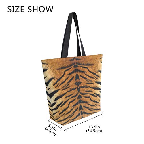 Image of Tiger Print Canvas Tote Grocery Bag Shoulder Casual Book Bag Large for Women Teachers, Animal Cotton Bag Shopping Purse Handbag Reusable Multipurpose Use