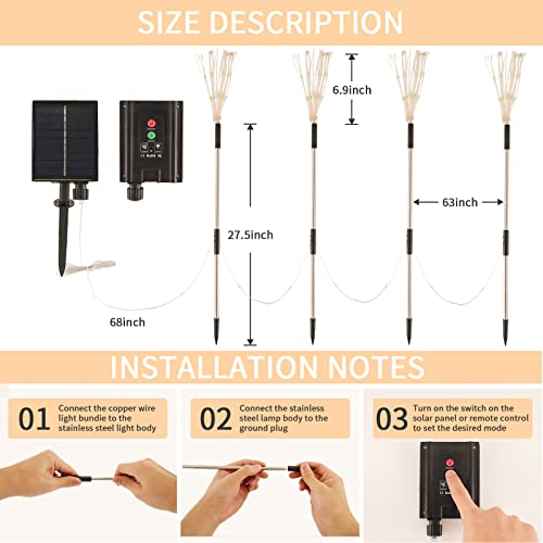 AcaJoe Solar Garden Lights Outdoor 4 Pack 480 LED Firework Path Lights Solar Powered Starburst Fairy Lights Waterproof 8 Lighting Modes with Remote Control for Patio Christmas Party Yard Decorative